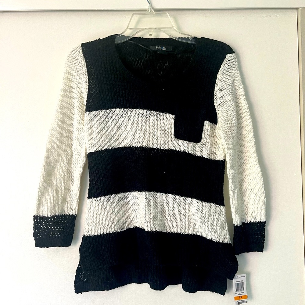 NWT Black and White Striped Sweater (Petite)